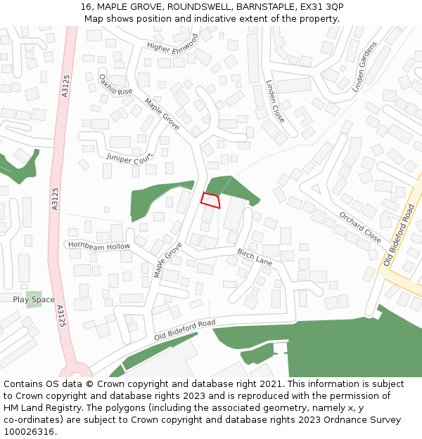 16, MAPLE GROVE, ROUNDSWELL, BARNSTAPLE, EX31 3QP: Location map and indicative extent of plot