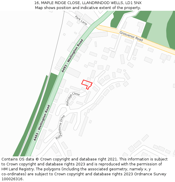 16, MAPLE RIDGE CLOSE, LLANDRINDOD WELLS, LD1 5NX: Location map and indicative extent of plot