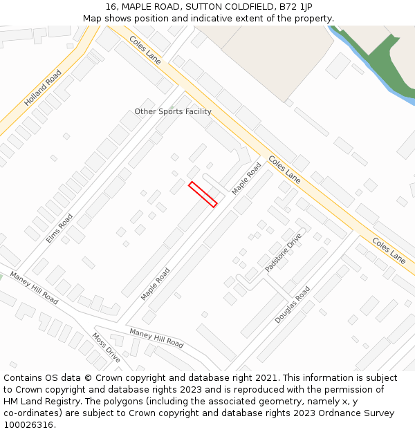 16, MAPLE ROAD, SUTTON COLDFIELD, B72 1JP: Location map and indicative extent of plot