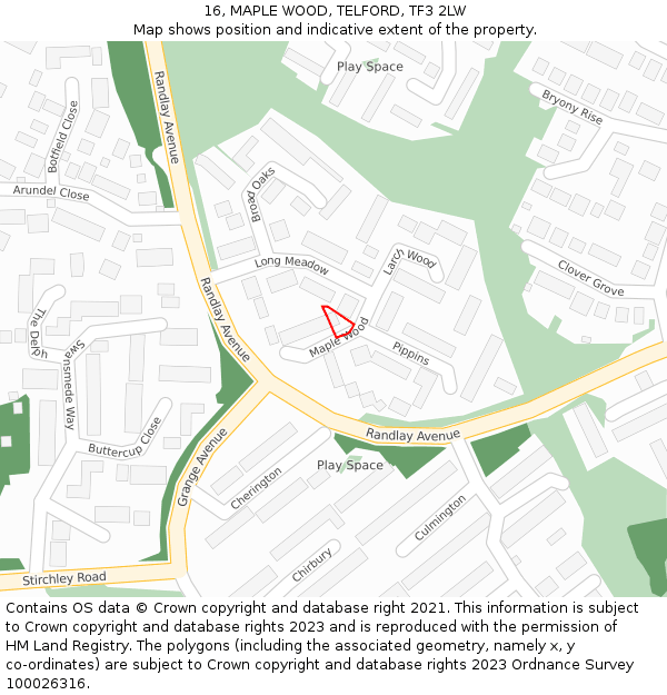 16, MAPLE WOOD, TELFORD, TF3 2LW: Location map and indicative extent of plot