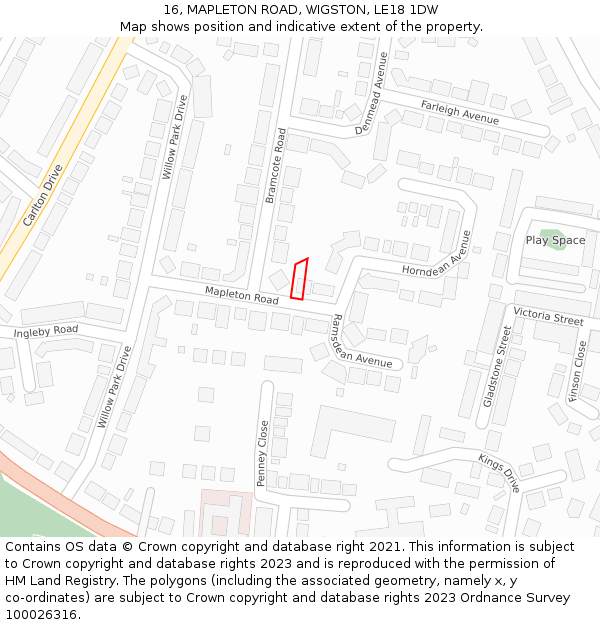 16, MAPLETON ROAD, WIGSTON, LE18 1DW: Location map and indicative extent of plot