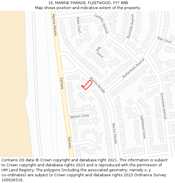 16, MARINE PARADE, FLEETWOOD, FY7 8RB: Location map and indicative extent of plot