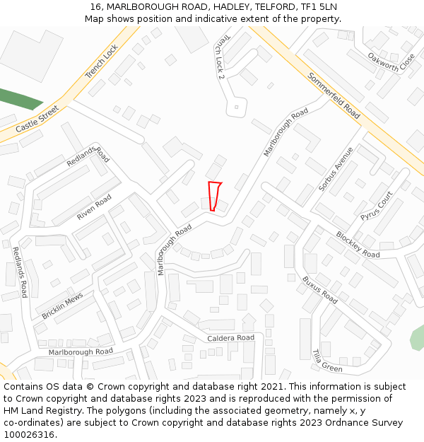 16, MARLBOROUGH ROAD, HADLEY, TELFORD, TF1 5LN: Location map and indicative extent of plot