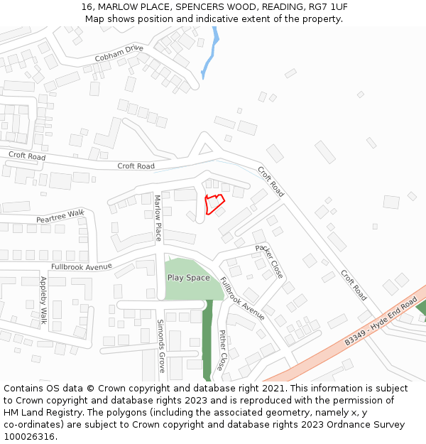 16, MARLOW PLACE, SPENCERS WOOD, READING, RG7 1UF: Location map and indicative extent of plot