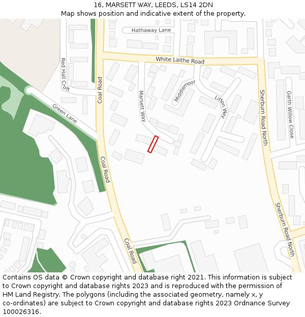 16, MARSETT WAY, LEEDS, LS14 2DN: Location map and indicative extent of plot