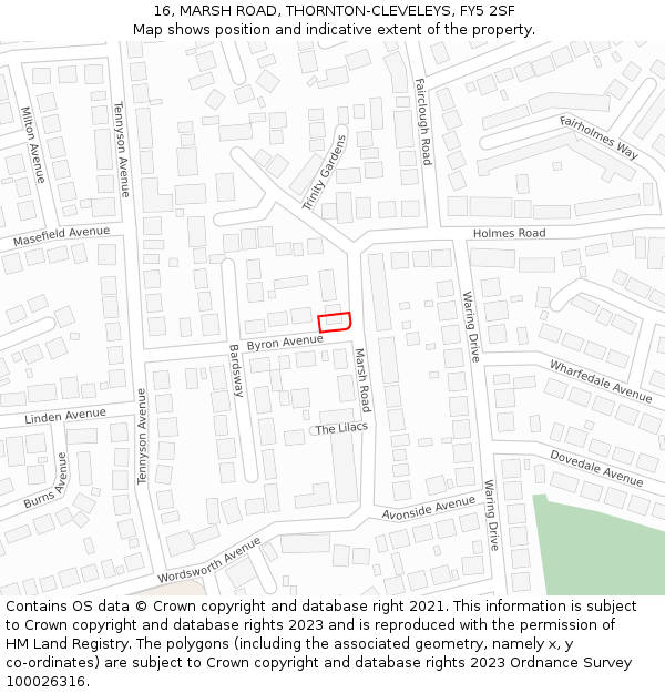 16, MARSH ROAD, THORNTON-CLEVELEYS, FY5 2SF: Location map and indicative extent of plot