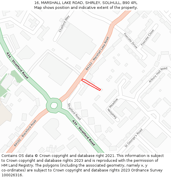 16, MARSHALL LAKE ROAD, SHIRLEY, SOLIHULL, B90 4PL: Location map and indicative extent of plot