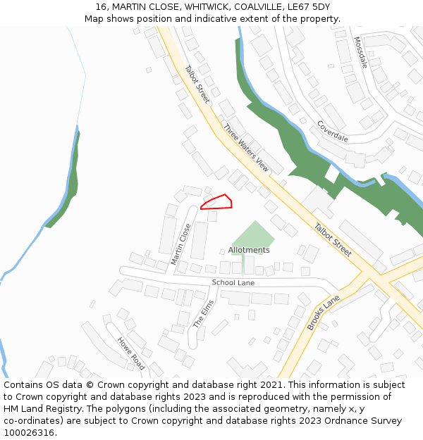 16, MARTIN CLOSE, WHITWICK, COALVILLE, LE67 5DY: Location map and indicative extent of plot