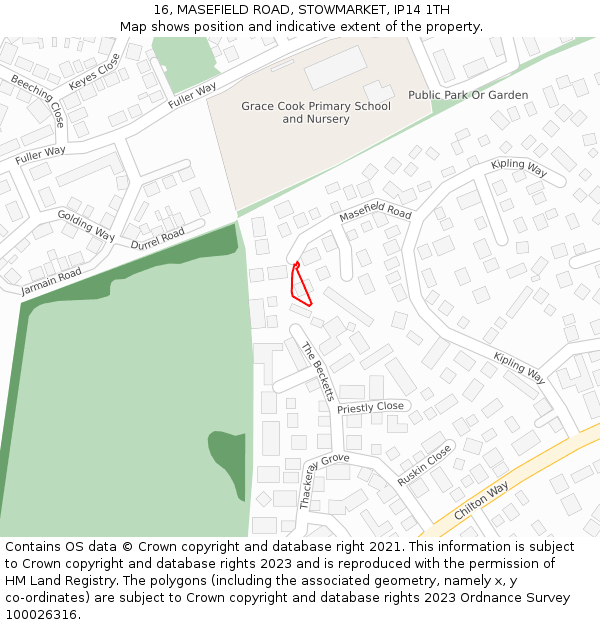 16, MASEFIELD ROAD, STOWMARKET, IP14 1TH: Location map and indicative extent of plot