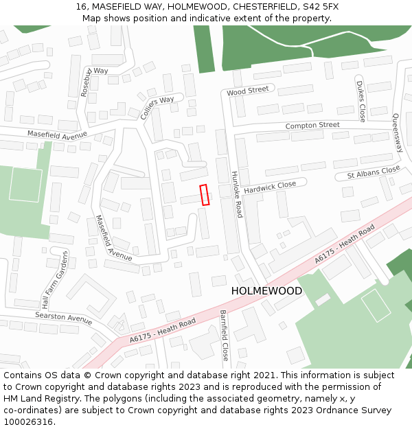 16, MASEFIELD WAY, HOLMEWOOD, CHESTERFIELD, S42 5FX: Location map and indicative extent of plot