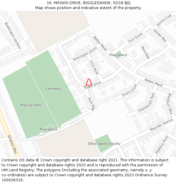 16, MASKIN DRIVE, BIGGLESWADE, SG18 8JQ: Location map and indicative extent of plot