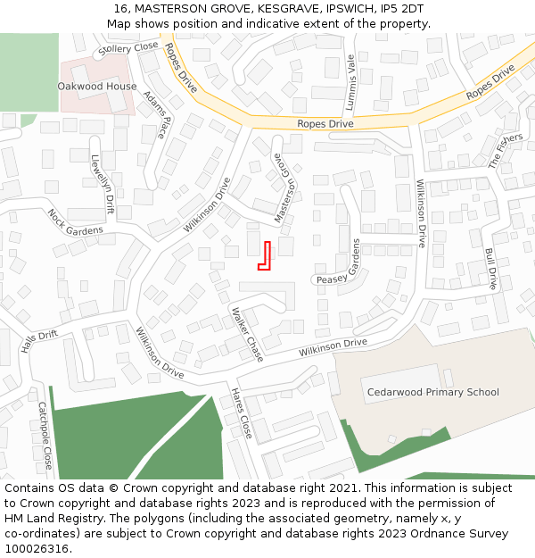 16, MASTERSON GROVE, KESGRAVE, IPSWICH, IP5 2DT: Location map and indicative extent of plot