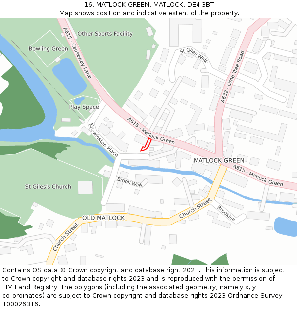 16, MATLOCK GREEN, MATLOCK, DE4 3BT: Location map and indicative extent of plot