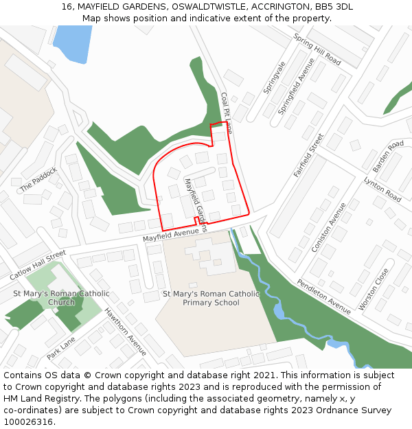 16, MAYFIELD GARDENS, OSWALDTWISTLE, ACCRINGTON, BB5 3DL: Location map and indicative extent of plot