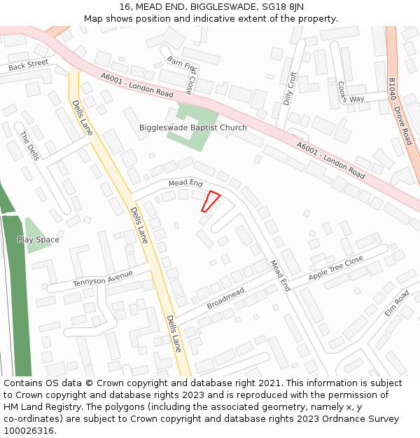 16, MEAD END, BIGGLESWADE, SG18 8JN: Location map and indicative extent of plot