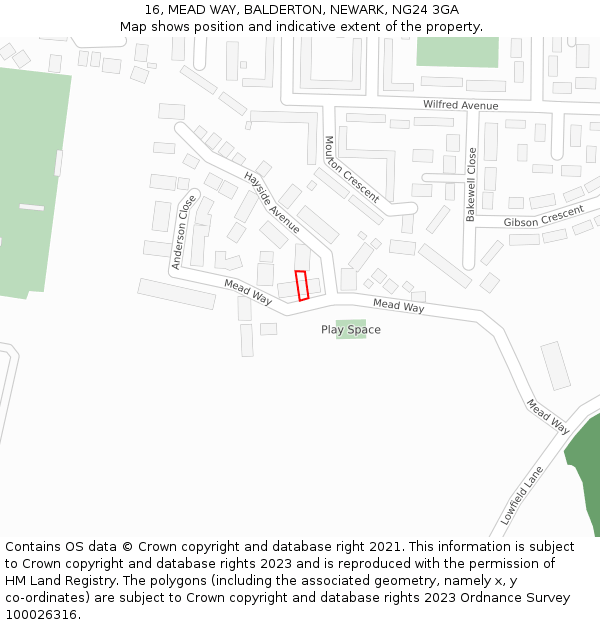 16, MEAD WAY, BALDERTON, NEWARK, NG24 3GA: Location map and indicative extent of plot