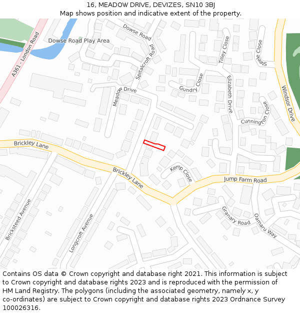 16, MEADOW DRIVE, DEVIZES, SN10 3BJ: Location map and indicative extent of plot