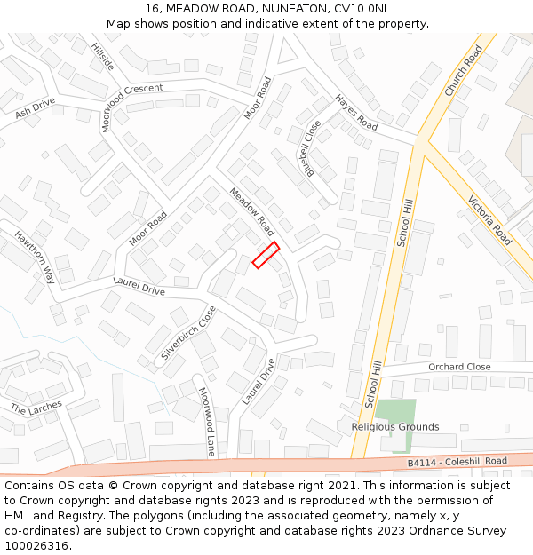 16, MEADOW ROAD, NUNEATON, CV10 0NL: Location map and indicative extent of plot