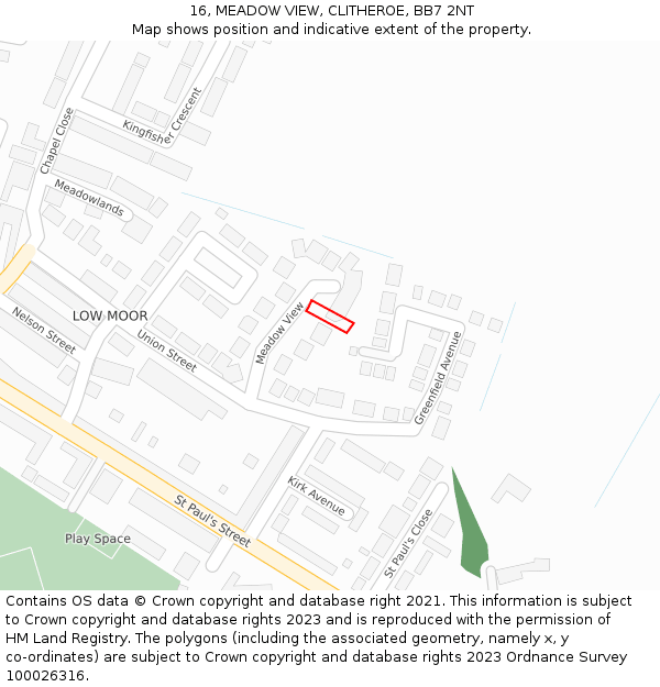 16, MEADOW VIEW, CLITHEROE, BB7 2NT: Location map and indicative extent of plot