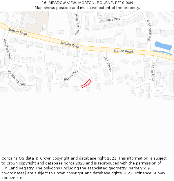 16, MEADOW VIEW, MORTON, BOURNE, PE10 0XN: Location map and indicative extent of plot
