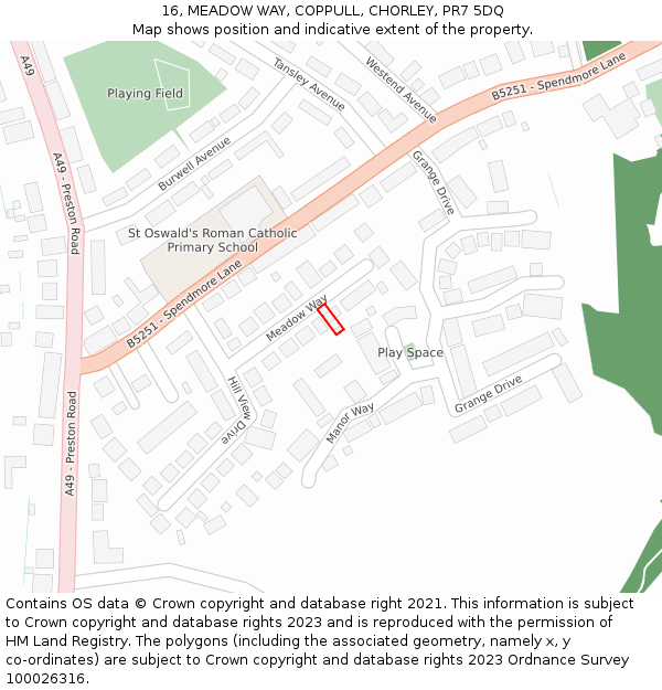 16, MEADOW WAY, COPPULL, CHORLEY, PR7 5DQ: Location map and indicative extent of plot