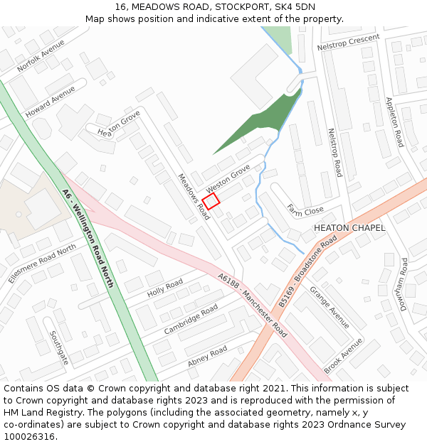 16, MEADOWS ROAD, STOCKPORT, SK4 5DN: Location map and indicative extent of plot