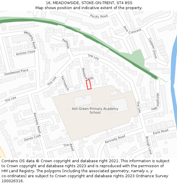 16, MEADOWSIDE, STOKE-ON-TRENT, ST4 8SS: Location map and indicative extent of plot