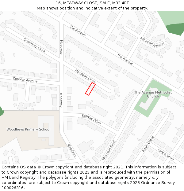 16, MEADWAY CLOSE, SALE, M33 4PT: Location map and indicative extent of plot