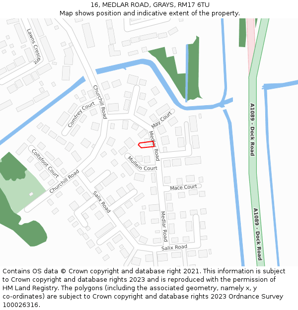 16, MEDLAR ROAD, GRAYS, RM17 6TU: Location map and indicative extent of plot