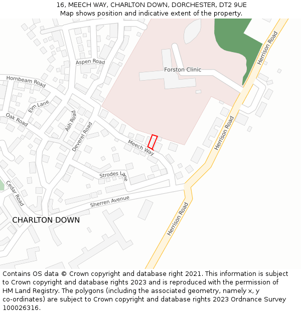 16, MEECH WAY, CHARLTON DOWN, DORCHESTER, DT2 9UE: Location map and indicative extent of plot