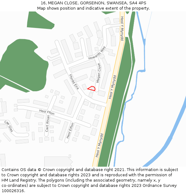 16, MEGAN CLOSE, GORSEINON, SWANSEA, SA4 4PS: Location map and indicative extent of plot