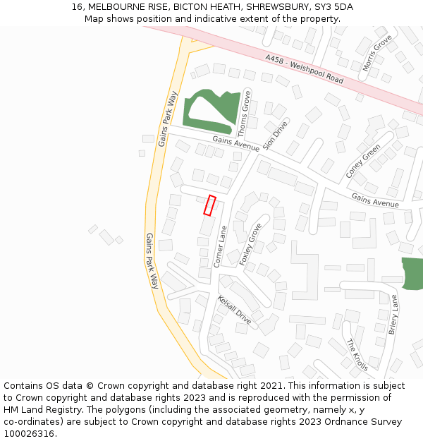 16, MELBOURNE RISE, BICTON HEATH, SHREWSBURY, SY3 5DA: Location map and indicative extent of plot