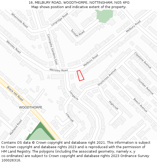 16, MELBURY ROAD, WOODTHORPE, NOTTINGHAM, NG5 4PG: Location map and indicative extent of plot