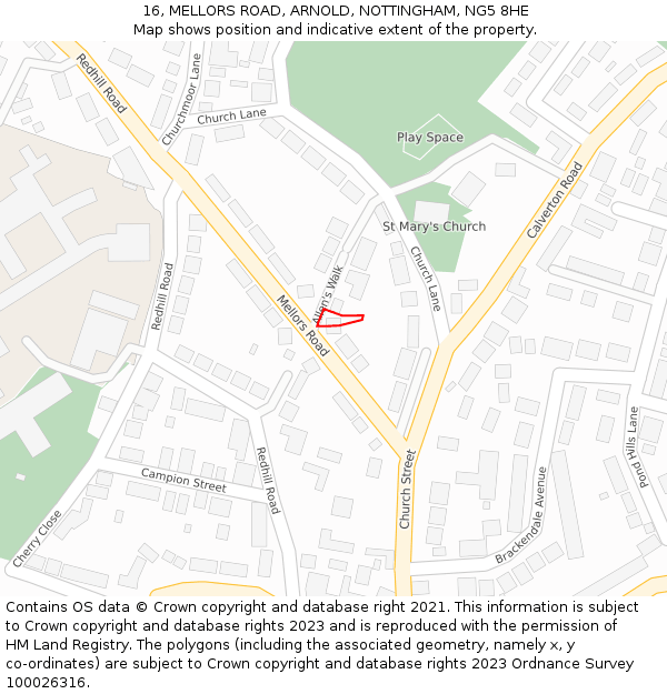 16, MELLORS ROAD, ARNOLD, NOTTINGHAM, NG5 8HE: Location map and indicative extent of plot