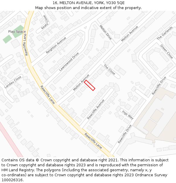 16, MELTON AVENUE, YORK, YO30 5QE: Location map and indicative extent of plot