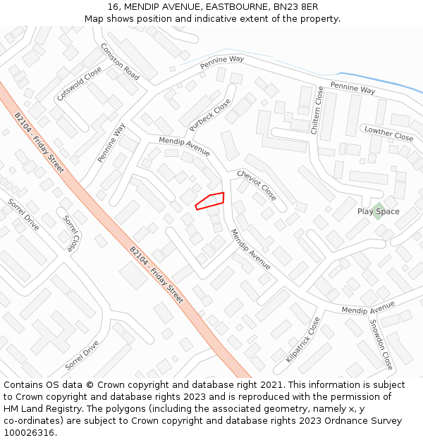 16, MENDIP AVENUE, EASTBOURNE, BN23 8ER: Location map and indicative extent of plot