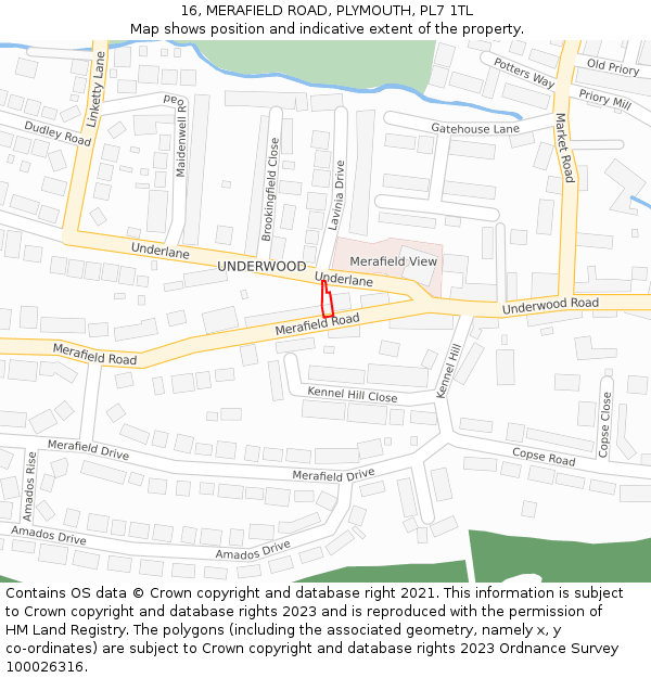 16, MERAFIELD ROAD, PLYMOUTH, PL7 1TL: Location map and indicative extent of plot