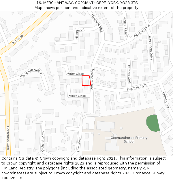 16, MERCHANT WAY, COPMANTHORPE, YORK, YO23 3TS: Location map and indicative extent of plot