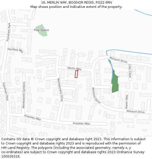 16, MERLIN WAY, BOGNOR REGIS, PO22 6RN: Location map and indicative extent of plot