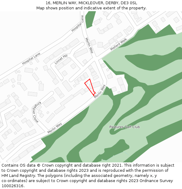 16, MERLIN WAY, MICKLEOVER, DERBY, DE3 0SL: Location map and indicative extent of plot