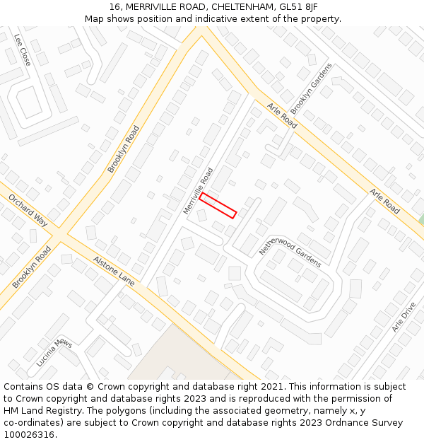 16, MERRIVILLE ROAD, CHELTENHAM, GL51 8JF: Location map and indicative extent of plot