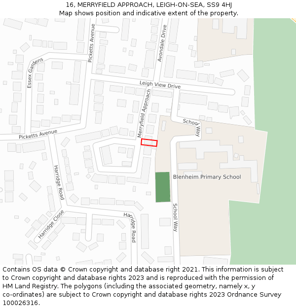 16, MERRYFIELD APPROACH, LEIGH-ON-SEA, SS9 4HJ: Location map and indicative extent of plot