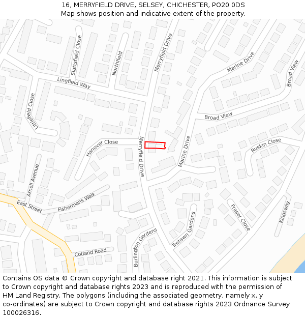 16, MERRYFIELD DRIVE, SELSEY, CHICHESTER, PO20 0DS: Location map and indicative extent of plot