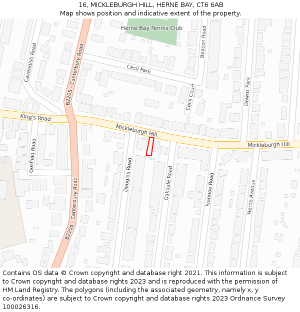 16, MICKLEBURGH HILL, HERNE BAY, CT6 6AB: Location map and indicative extent of plot