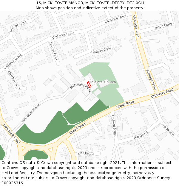 16, MICKLEOVER MANOR, MICKLEOVER, DERBY, DE3 0SH: Location map and indicative extent of plot