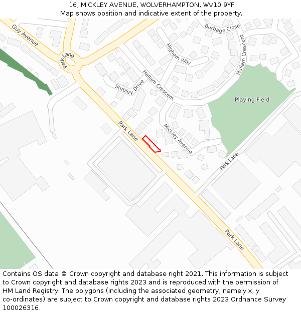 16, MICKLEY AVENUE, WOLVERHAMPTON, WV10 9YF: Location map and indicative extent of plot