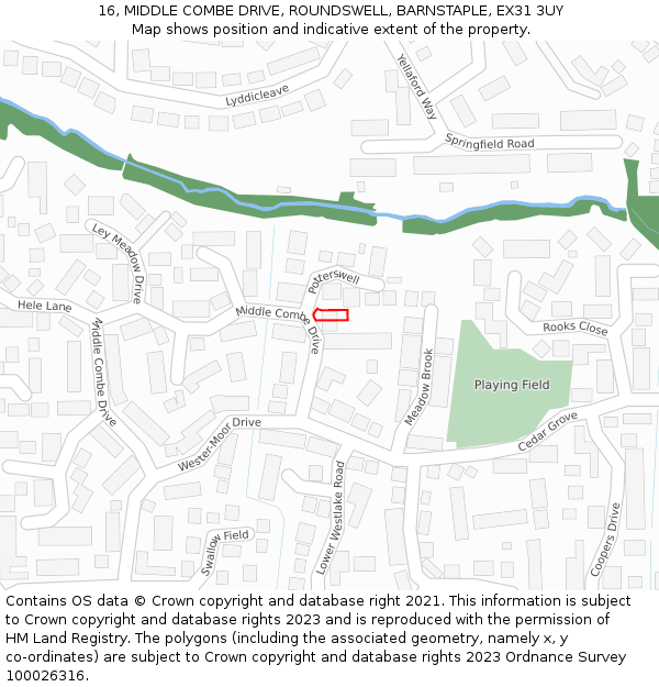 16, MIDDLE COMBE DRIVE, ROUNDSWELL, BARNSTAPLE, EX31 3UY: Location map and indicative extent of plot