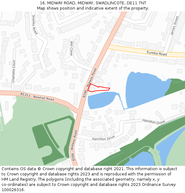 16, MIDWAY ROAD, MIDWAY, SWADLINCOTE, DE11 7NT: Location map and indicative extent of plot