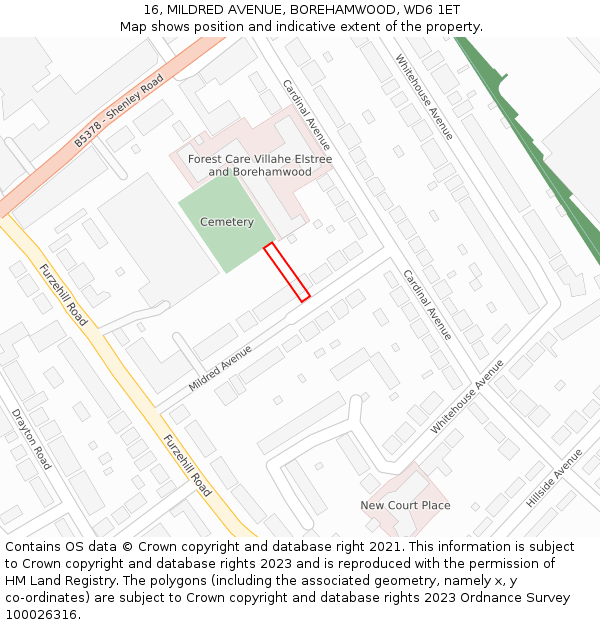 16, MILDRED AVENUE, BOREHAMWOOD, WD6 1ET: Location map and indicative extent of plot