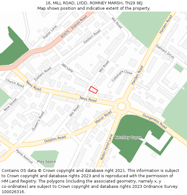 16, MILL ROAD, LYDD, ROMNEY MARSH, TN29 9EJ: Location map and indicative extent of plot